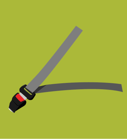 Gray seat belt with red buckle clasp on green background